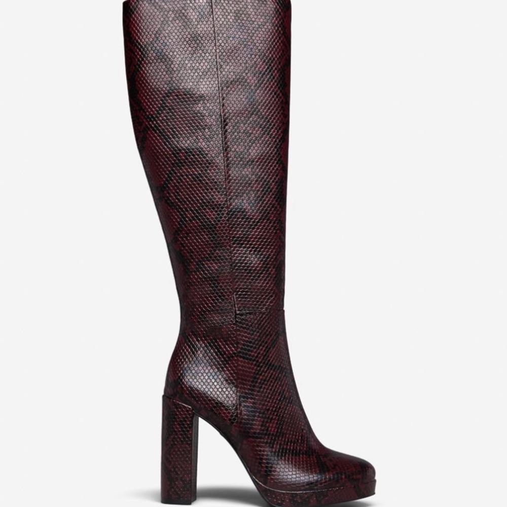 Maroon Snakeskin knee high boots